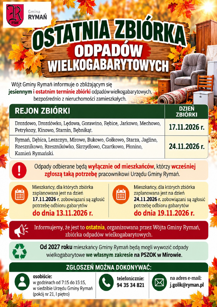 Ostatnia zbi&oacute;rka odpad&oacute;w wielkogabarytowych_17 i&nbsp;24.11.2026 r.