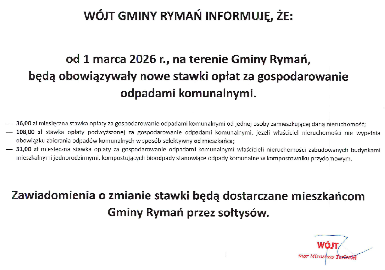 stawki opłat za odpady od 01.03.2026