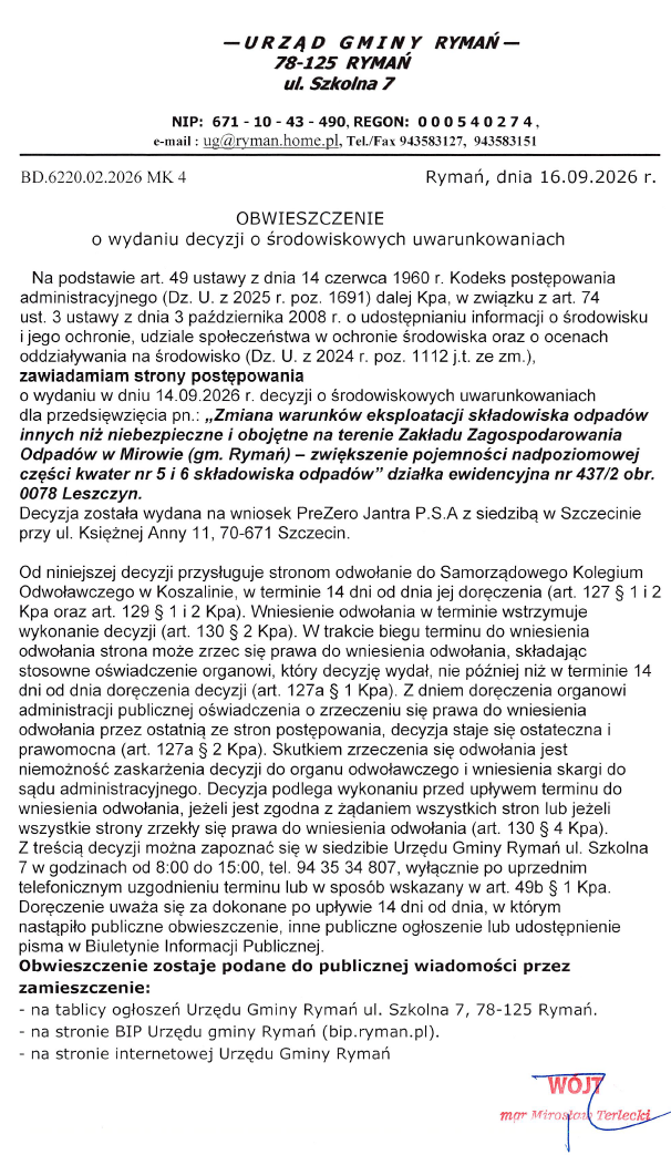 Obwieszczenie W&oacute;jta nr BD. 6220.02.2026 MK 4