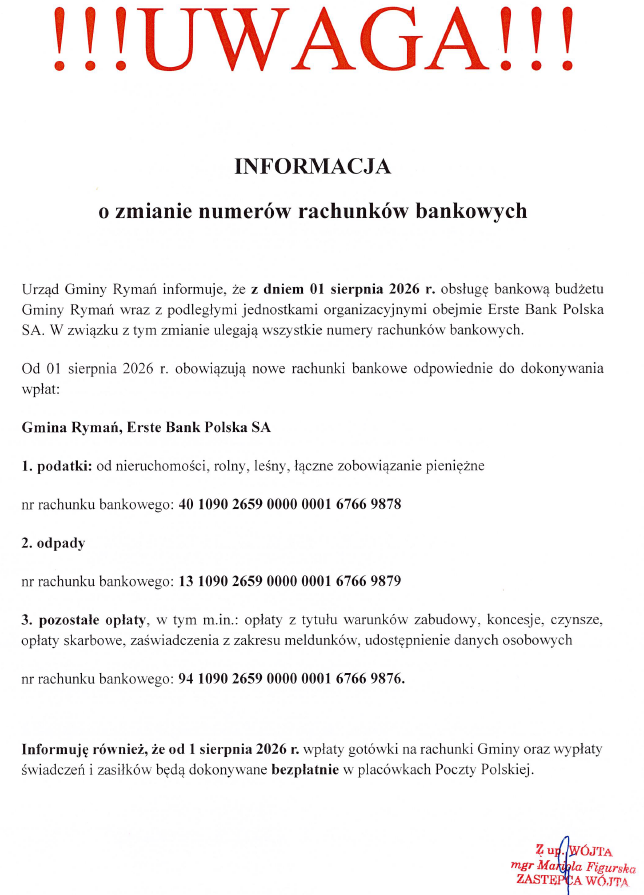 Informacja o&nbsp;zmiaie rachunk&oacute;w bankowych