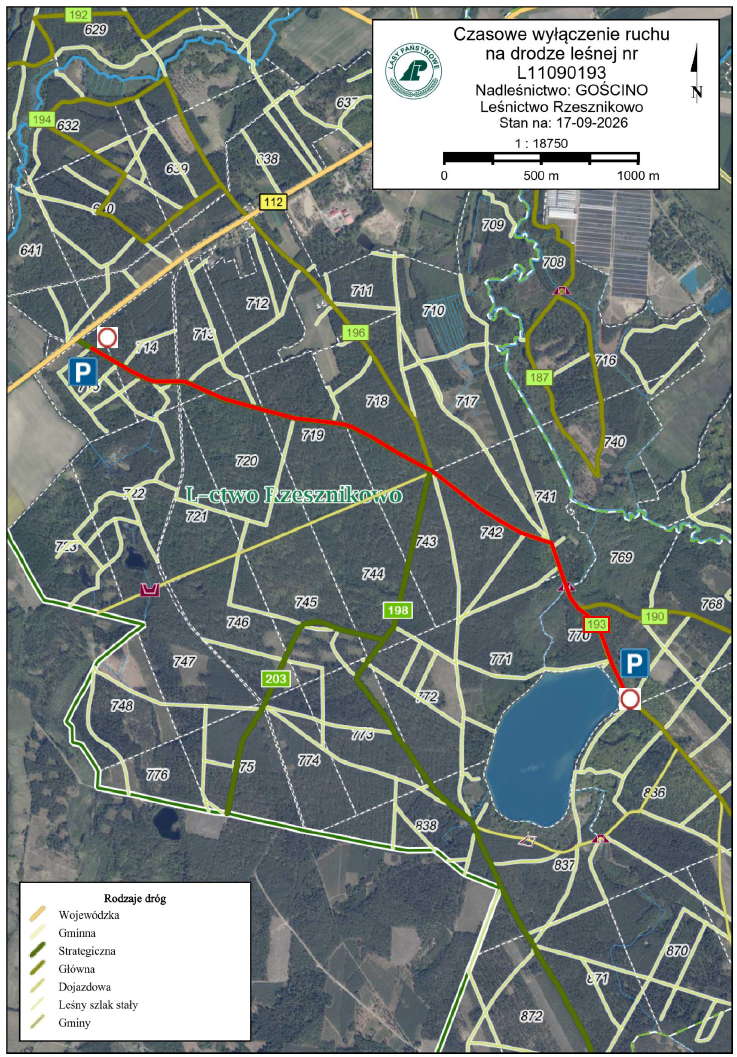 Mapa z&nbsp;lokalizacją drogi wyłączonej z&nbsp;ruchu