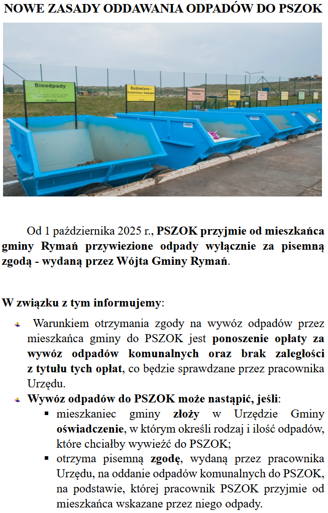 Zmiana zasad oddawania odpadów do PSZOK