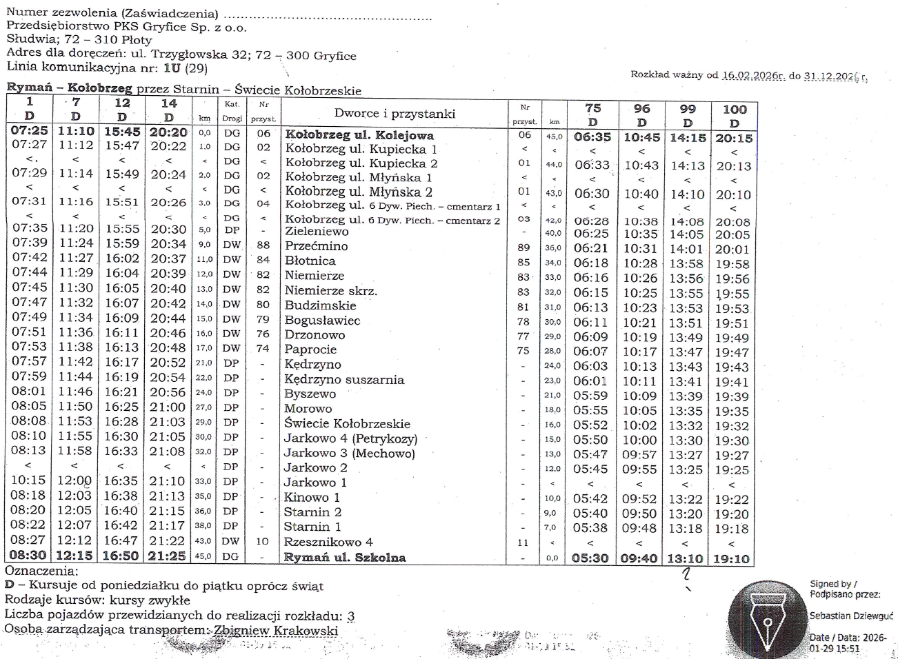 rozkład jazdy PKS Gryfice